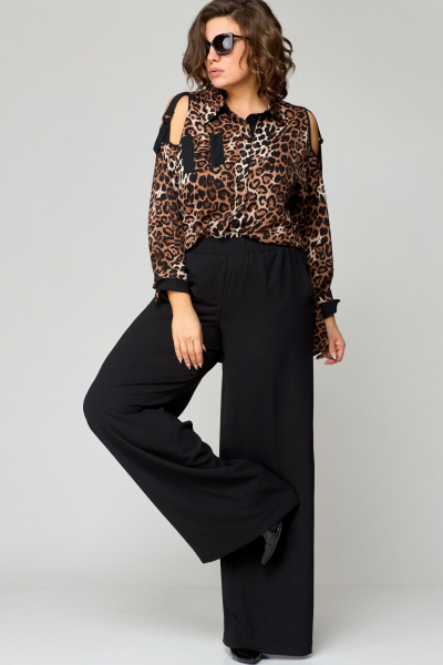 Блуза, брюки EVA GRANT 211 леопард+черный_принт - фото 2