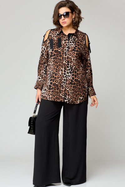 Блуза, брюки EVA GRANT 211 леопард+черный_принт - фото 1
