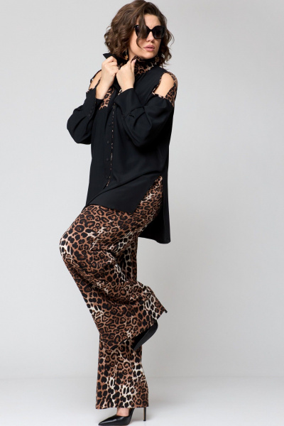 Блуза, брюки EVA GRANT 211 черный+леопард_принт - фото 7