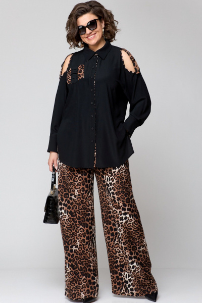 Блуза, брюки EVA GRANT 211 черный+леопард_принт - фото 3