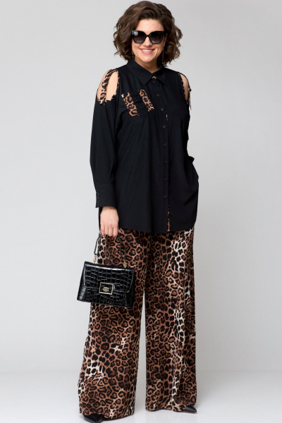 Блуза, брюки EVA GRANT 211 черный+леопард_принт - фото 2