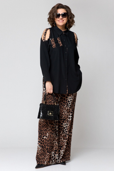 Блуза, брюки EVA GRANT 211 черный+леопард_принт - фото 1