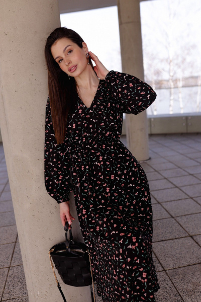 Платье Krasa М338-24 черный_в_цветы - фото 2