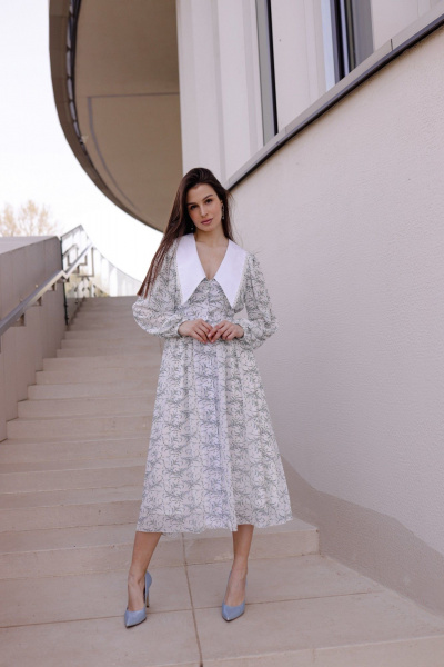 Платье Krasa М382-24 белый_в_цветы_миди - фото 1
