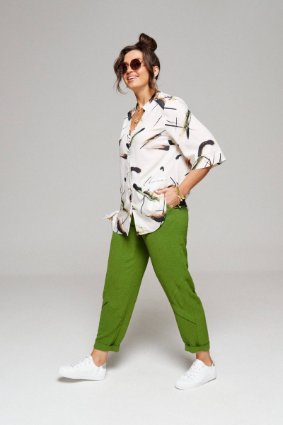 Блуза, брюки Beautiful&Free 6079 абстракция+зелень - фото 2