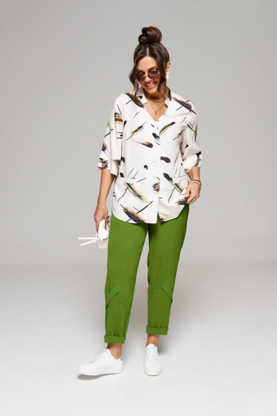 Блуза, брюки Beautiful&Free 6079 абстракция+зелень - фото 1