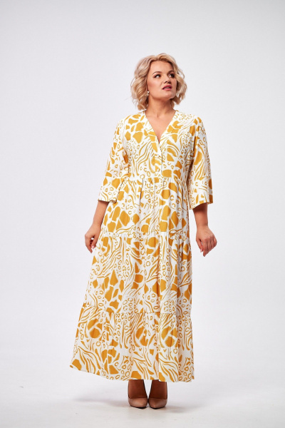 Платье AMUAR 1008 горчица+белый - фото 3