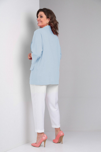 Блуза, брюки, жакет LadisLine 1490 голубой+белый - фото 3