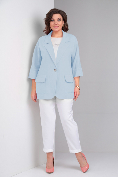 Блуза, брюки, жакет LadisLine 1490 голубой+белый - фото 2