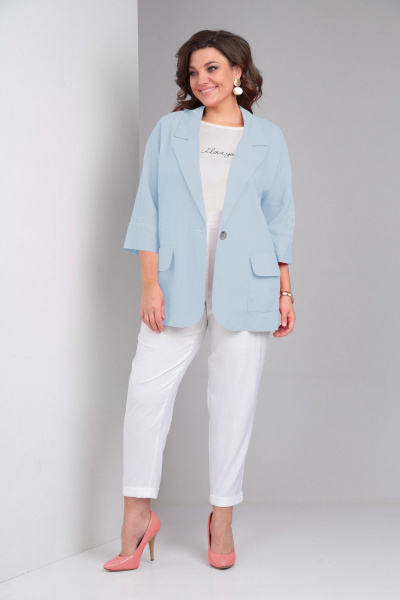 Блуза, брюки, жакет LadisLine 1490 голубой+белый - фото 1