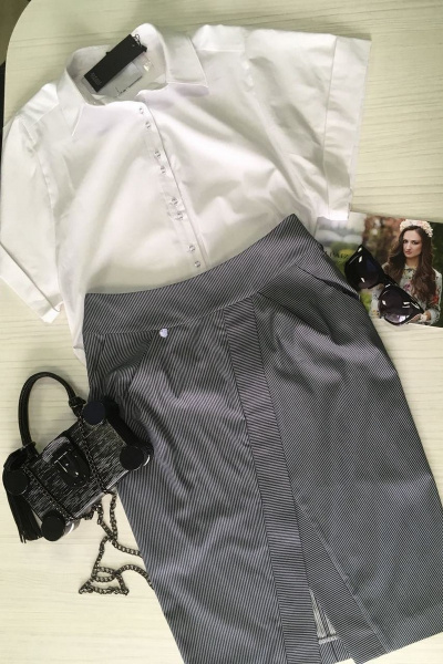 Блуза, юбка ElPaiz 316 белый+темно-синий - фото 2