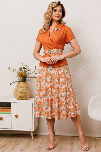 Жакет, юбка Мода Юрс 2641 оранжевый - фото 2