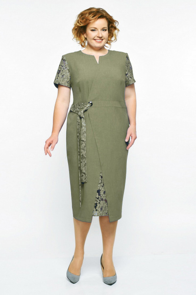 Платье ELGA 01-542 оливковый - фото 1
