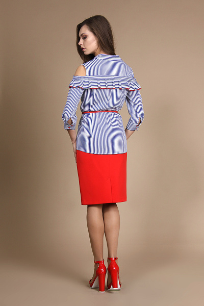 Блуза, юбка Alani Collection 738 полоска+красный - фото 2