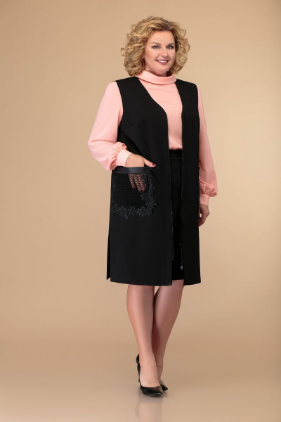 Блуза, жилет, юбка Svetlana-Style 1372 черный+персиковый - фото 2