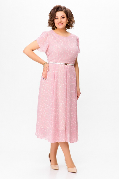 Платье Swallow 741 нежно-розовый+горох - фото 1