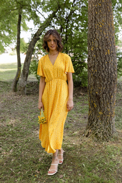 Платье Krasa М338/1-24 желтый_ цветы - фото 1