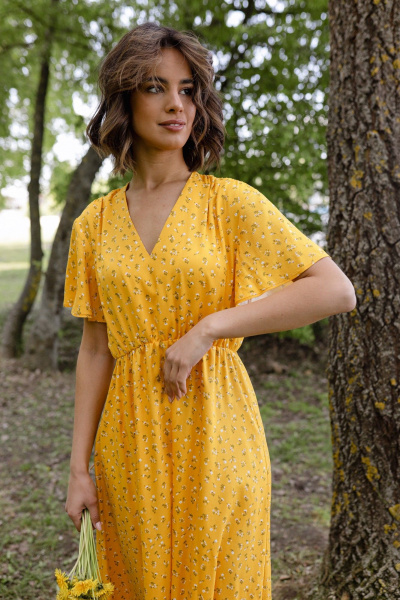 Платье Krasa М338/1-24 желтый_ цветы - фото 2