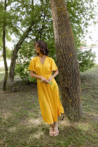 Платье Krasa М338/1-24 желтый_ цветы - фото 5