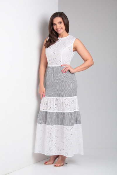 Платье LadisLine 1509 белый+полоска - фото 6