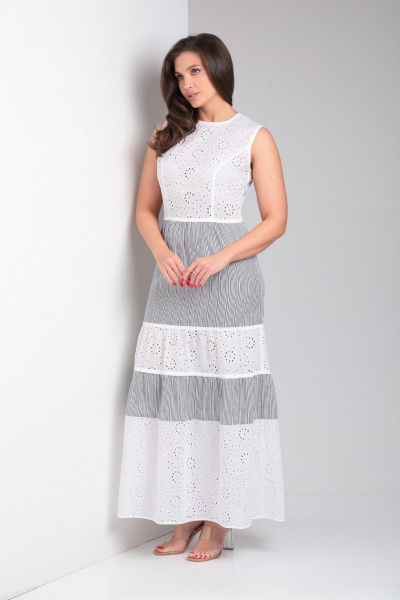 Платье LadisLine 1509 белый+полоска - фото 5
