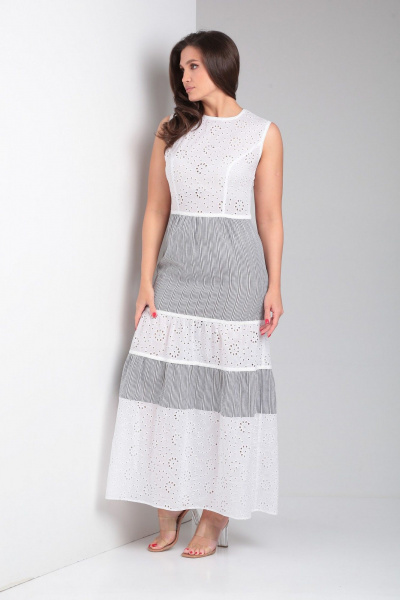 Платье LadisLine 1509 белый+полоска - фото 4