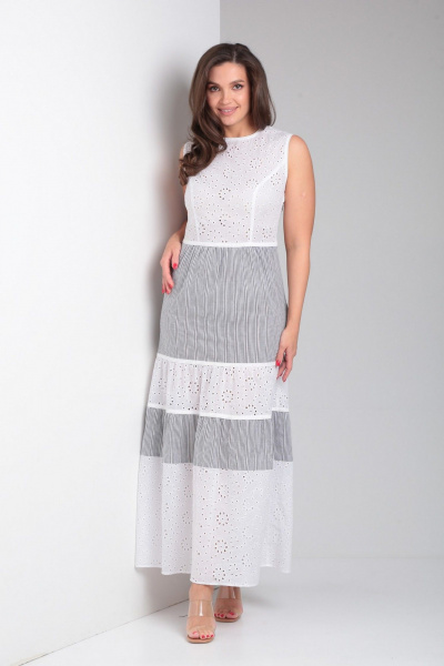 Платье LadisLine 1509 белый+полоска - фото 3
