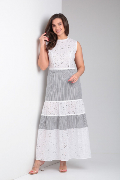 Платье LadisLine 1509 белый+полоска - фото 2