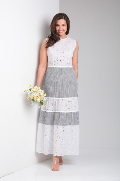 Платье LadisLine 1509 белый+полоска - фото 1
