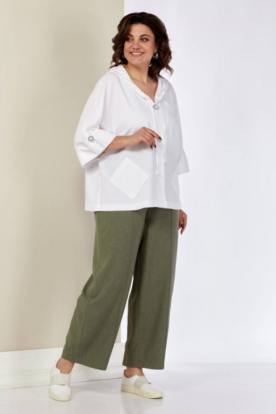 Блуза, брюки Shetti 4057 белый+олива - фото 6