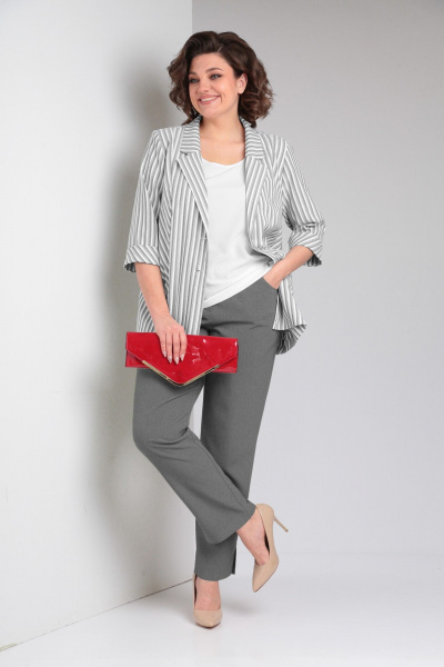 Блуза, брюки, жакет Tensi 374 серый+белый - фото 1