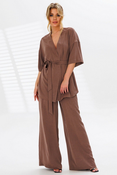 Блуза, брюки, пояс Faufilure C1530 коричневый - фото 2