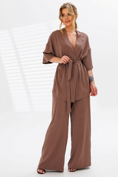 Блуза, брюки, пояс Faufilure C1530 коричневый - фото 1
