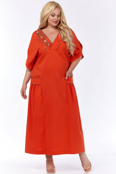 Платье Viola Style 01071 красно-оранжевый - фото 3