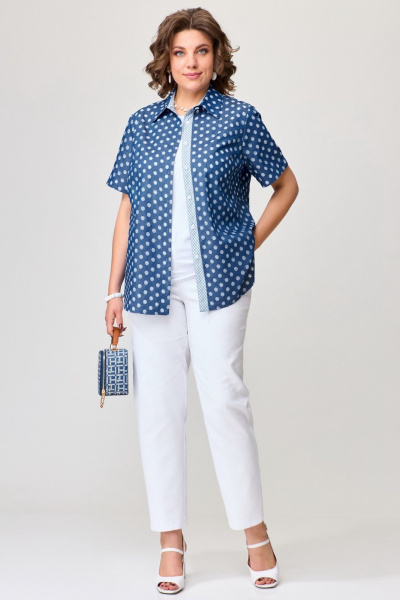 Блуза, брюки Fita 1732 бело-синий - фото 2