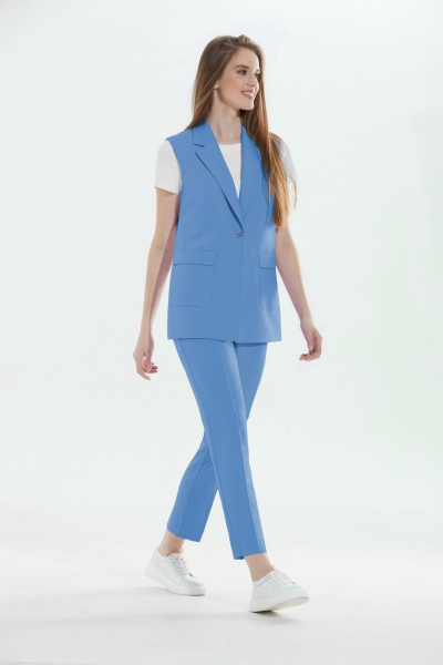 Блуза, брюки, жилет Alani Collection 2142 голубой - фото 2