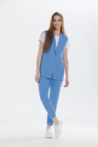 Блуза, брюки, жилет Alani Collection 2142 голубой - фото 1