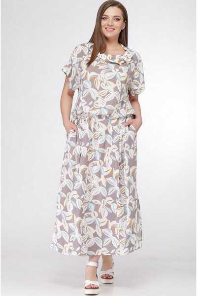 Платье LadisLine 945 молочный+серый+мята - фото 1