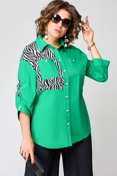 Блуза EVA GRANT 7080-1 зелень+принт_зебра - фото 1