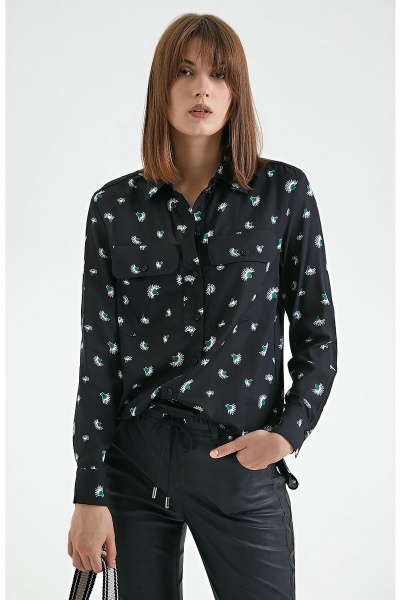 Блуза Moveri by Larisa Balunova 2860B черный+принтом - фото 6