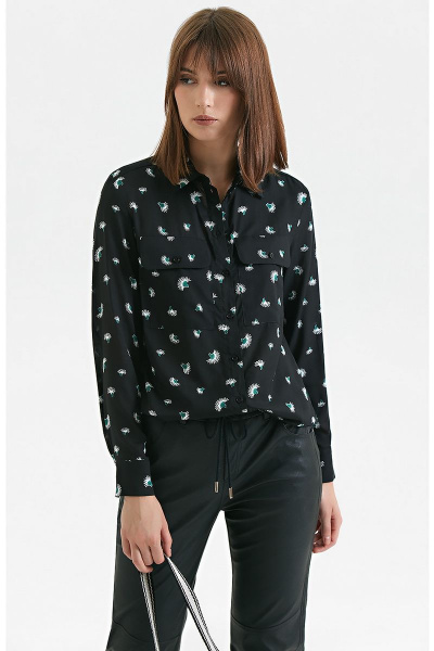 Блуза Moveri by Larisa Balunova 2860B черный+принтом - фото 1