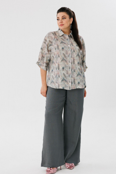 Блуза, брюки Anelli 1465 перья+ базальтово-серый - фото 1