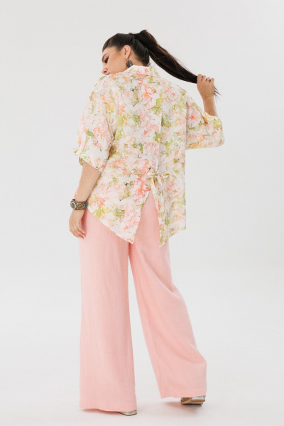 Блуза, брюки Anelli 1465 цветок-миндаля+клубничный-крем - фото 2
