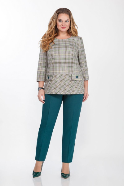 Блуза, брюки БагираАнТа 640 серо-зеленый+бирюза - фото 1