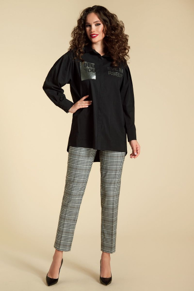 Блуза, брюки Магия моды 1794 черный+клетка - фото 1