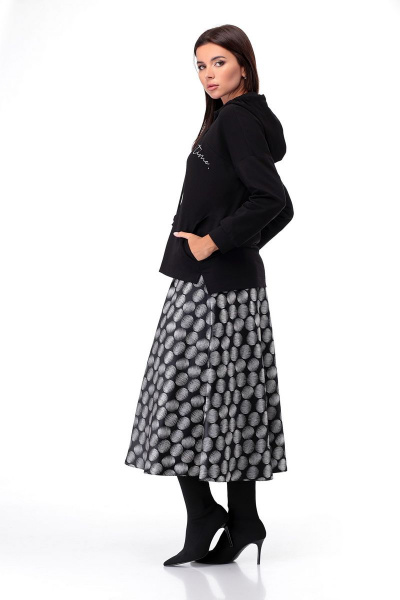 Свитшот, юбка Мишель стиль 910 черный,горохи - фото 3