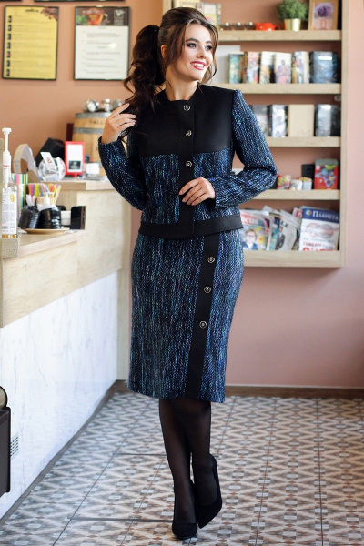 Жакет, юбка Мода Юрс 2599 синий-черный - фото 1