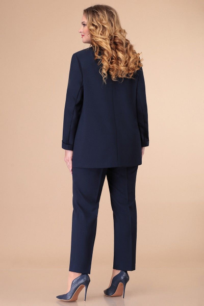 Блуза, брюки, жакет Линия Л А-1831 тёмно-синий/молоко - фото 6