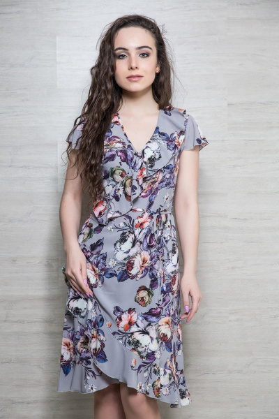 Платье Ivera 461 серый+цветы - фото 1
