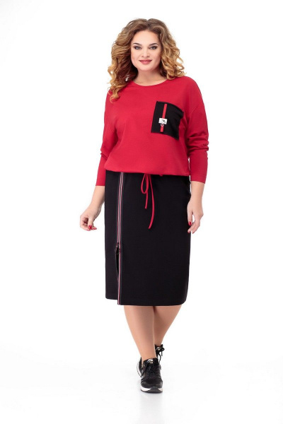 Джемпер, юбка Кэтисбел 2469 красный+черный - фото 1
